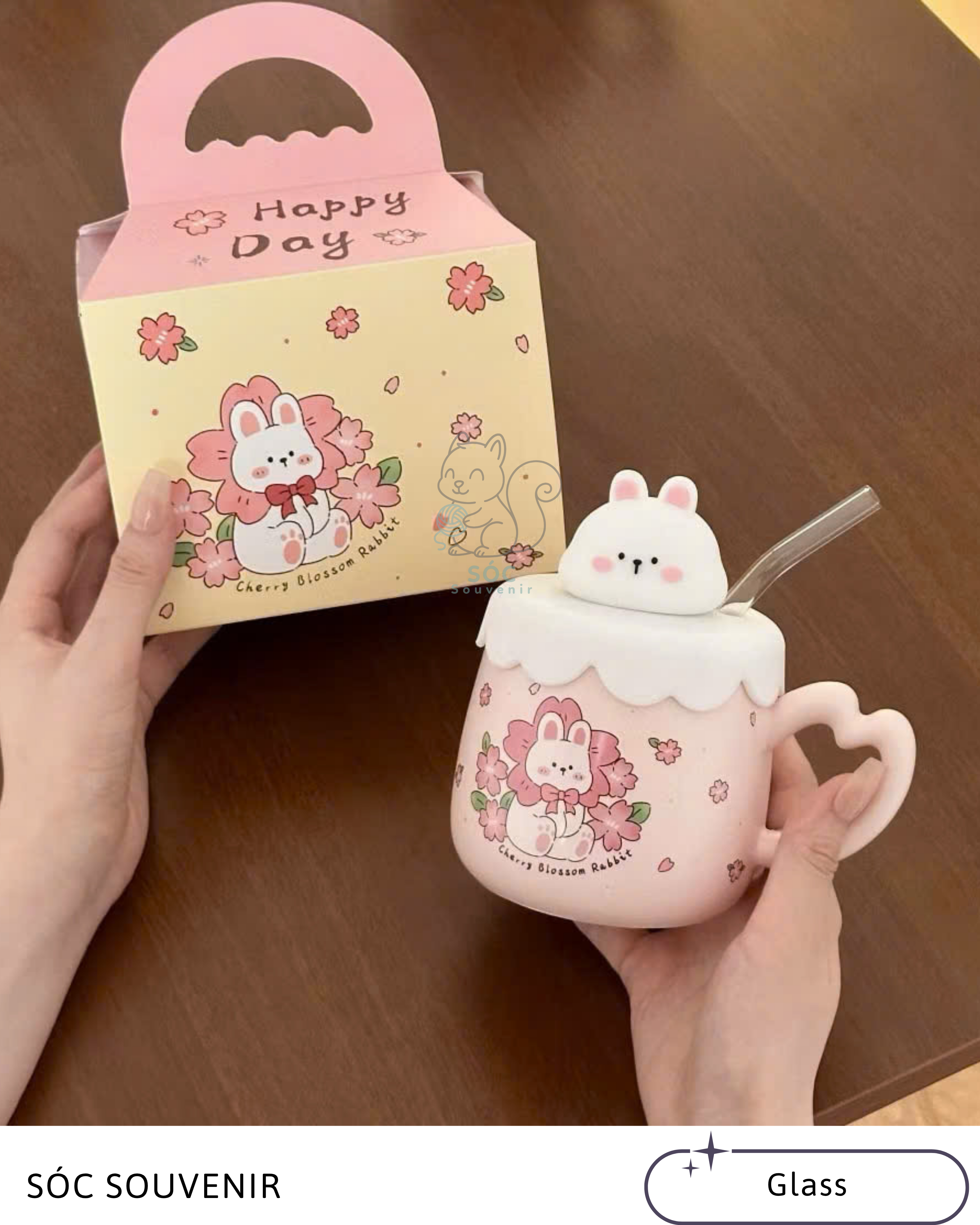Bunny Ceramic Mug with Glass Straw