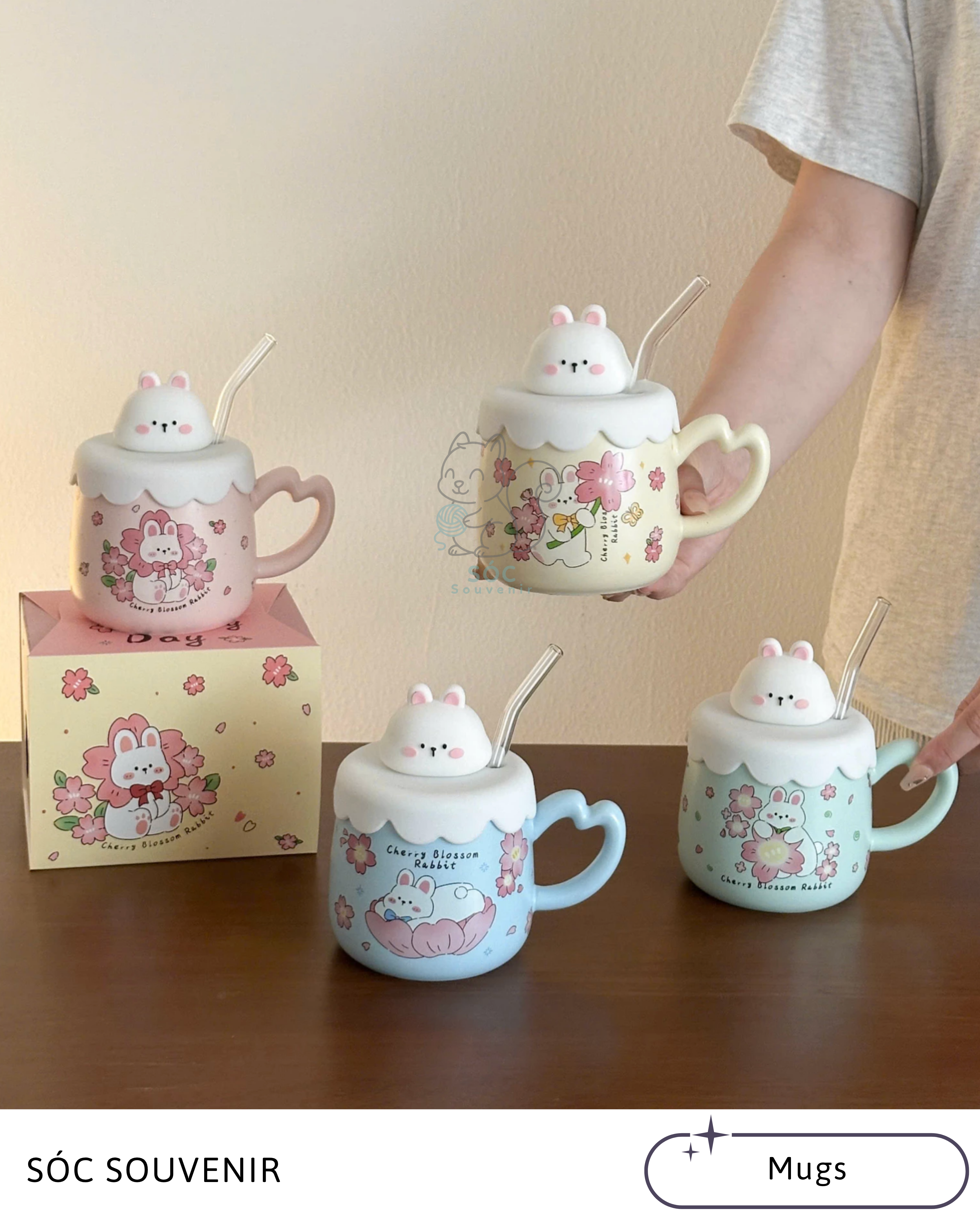 Bunny Ceramic Mug with Glass Straw