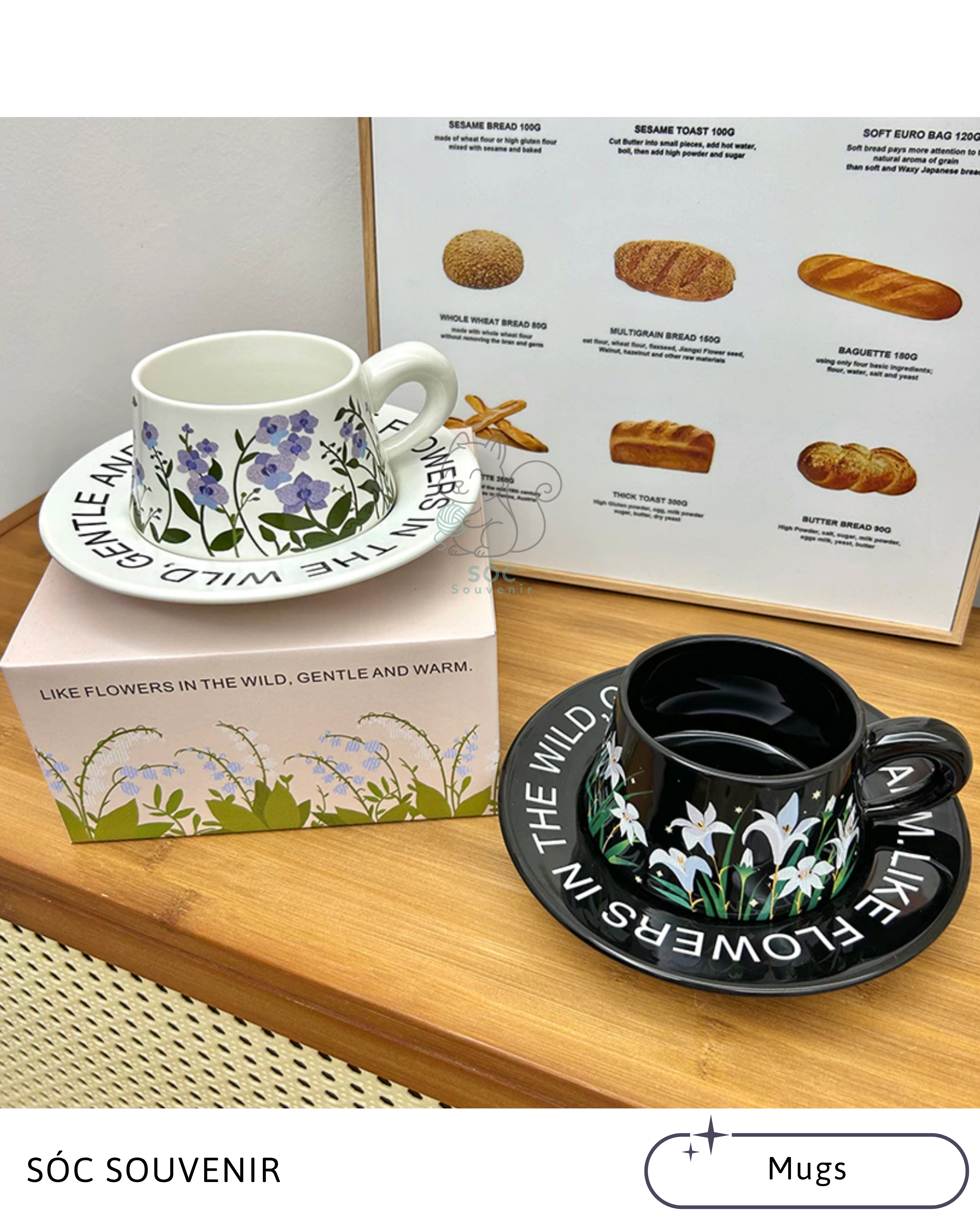 Classic Floral Ceramic Coffee Cup Set