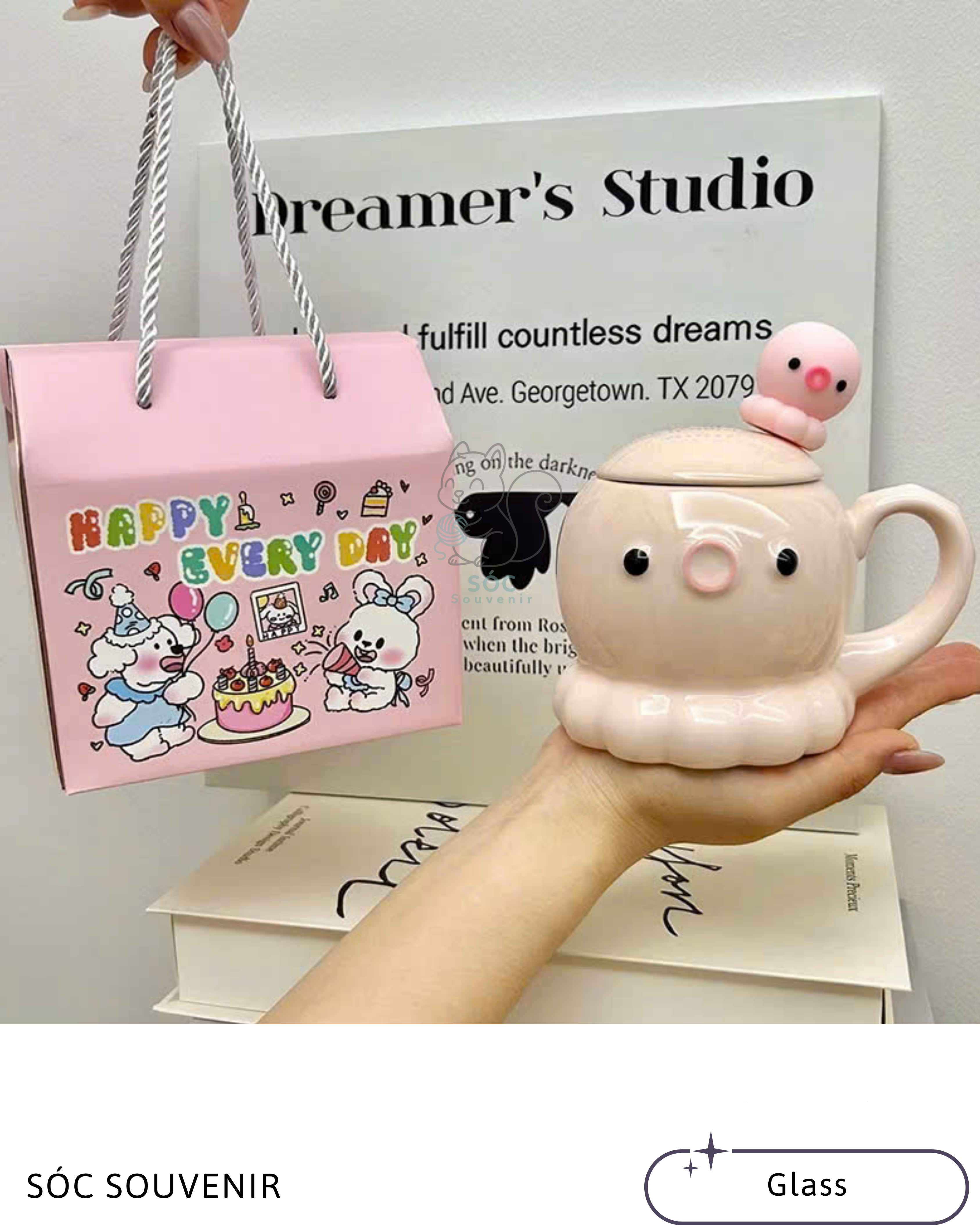 Animal Friends Ceramic Mug Gift Set – Bunny, Shark, Pig & Octopus Series