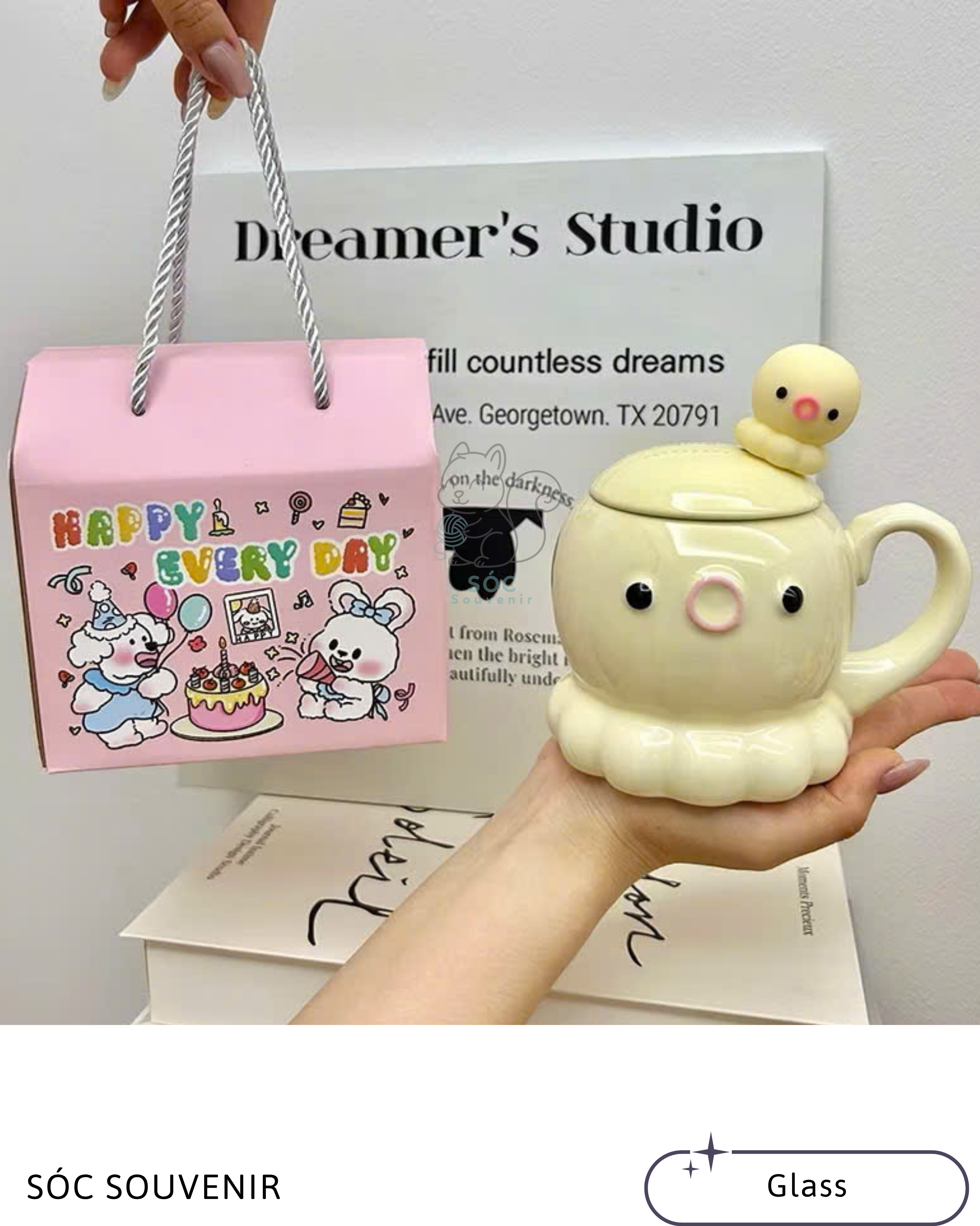 Animal Friends Ceramic Mug Gift Set – Bunny, Shark, Pig & Octopus Series
