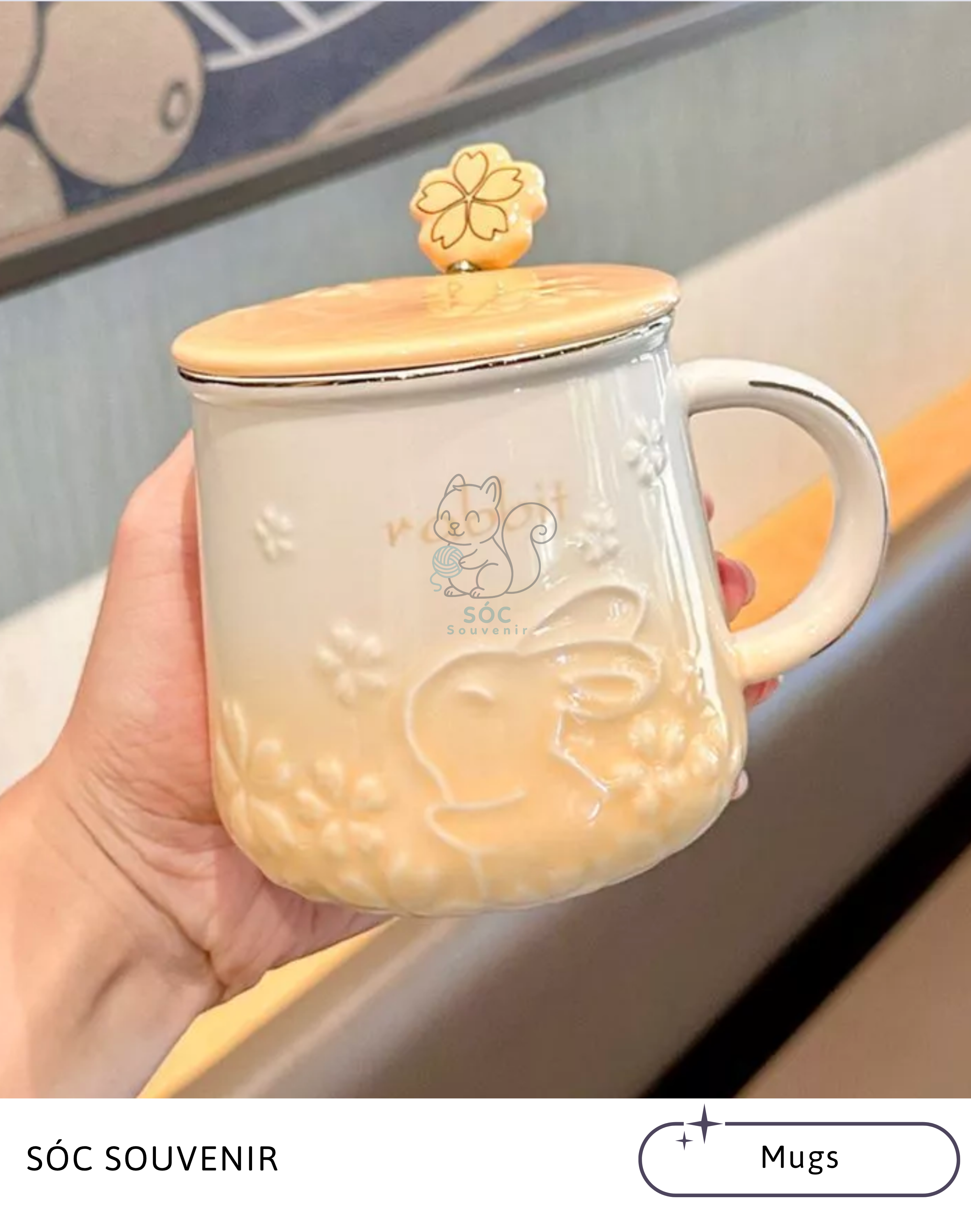 Cherry Blossom Rabbit Ceramic Mug