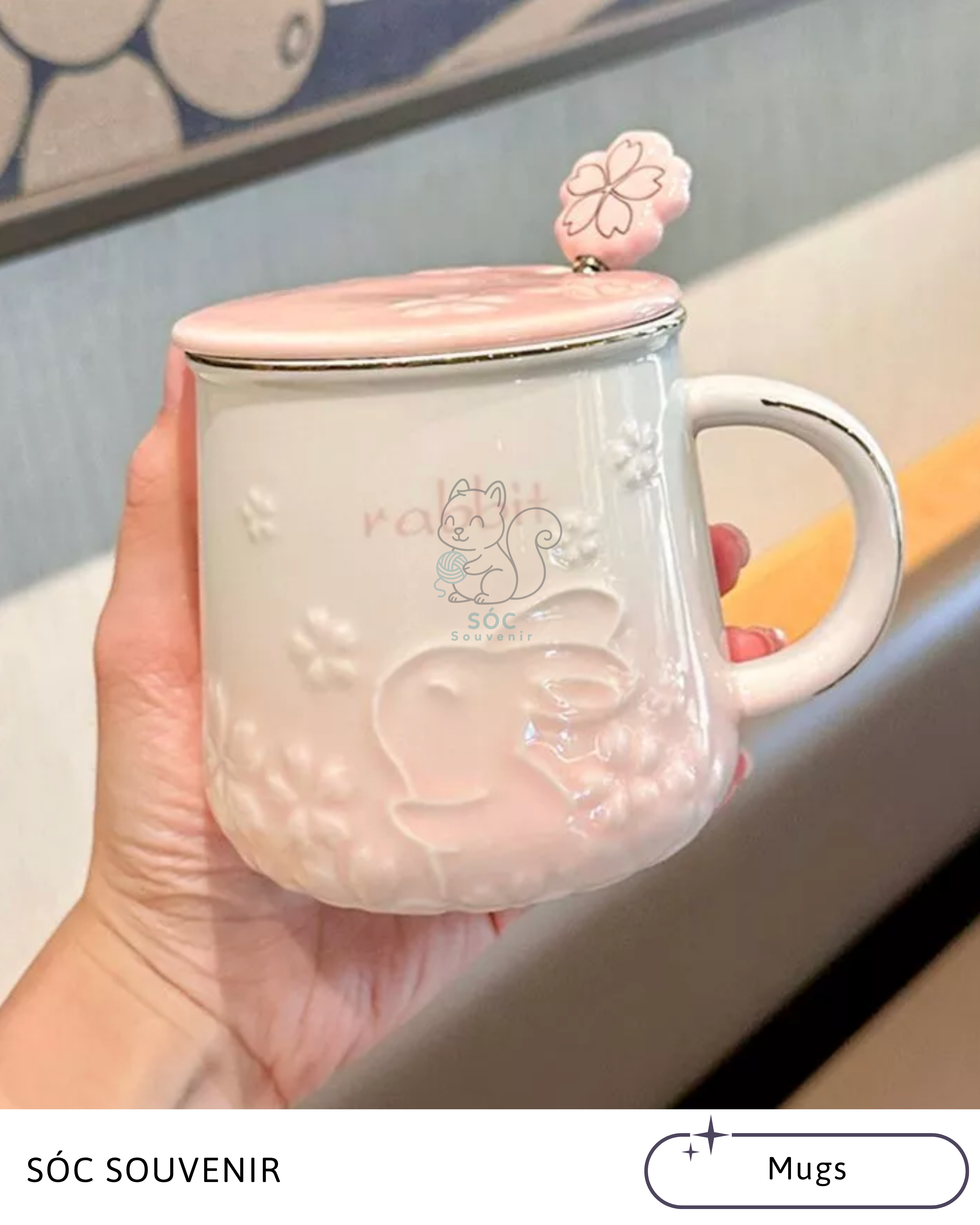 Cherry Blossom Rabbit Ceramic Mug