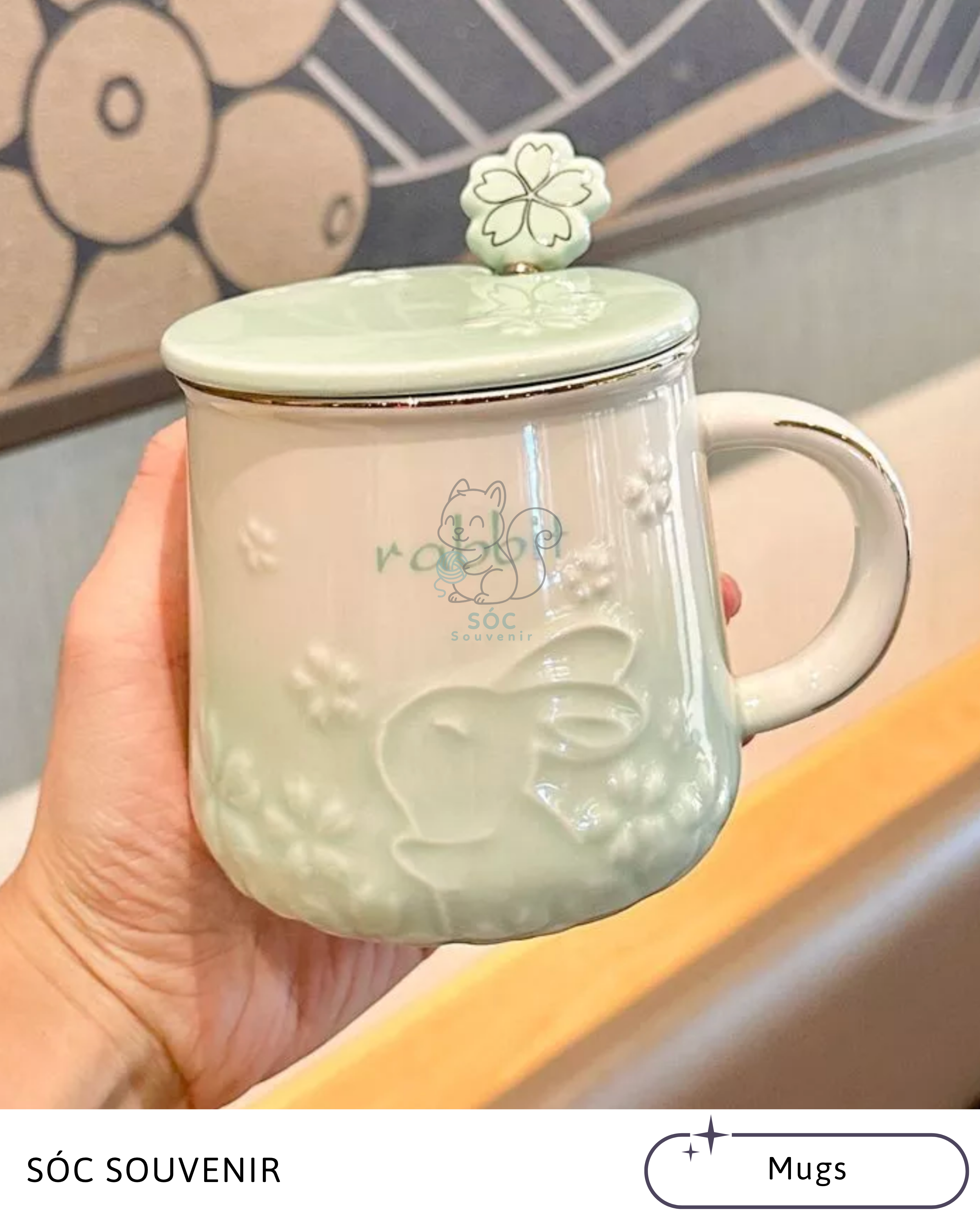 Cherry Blossom Rabbit Ceramic Mug