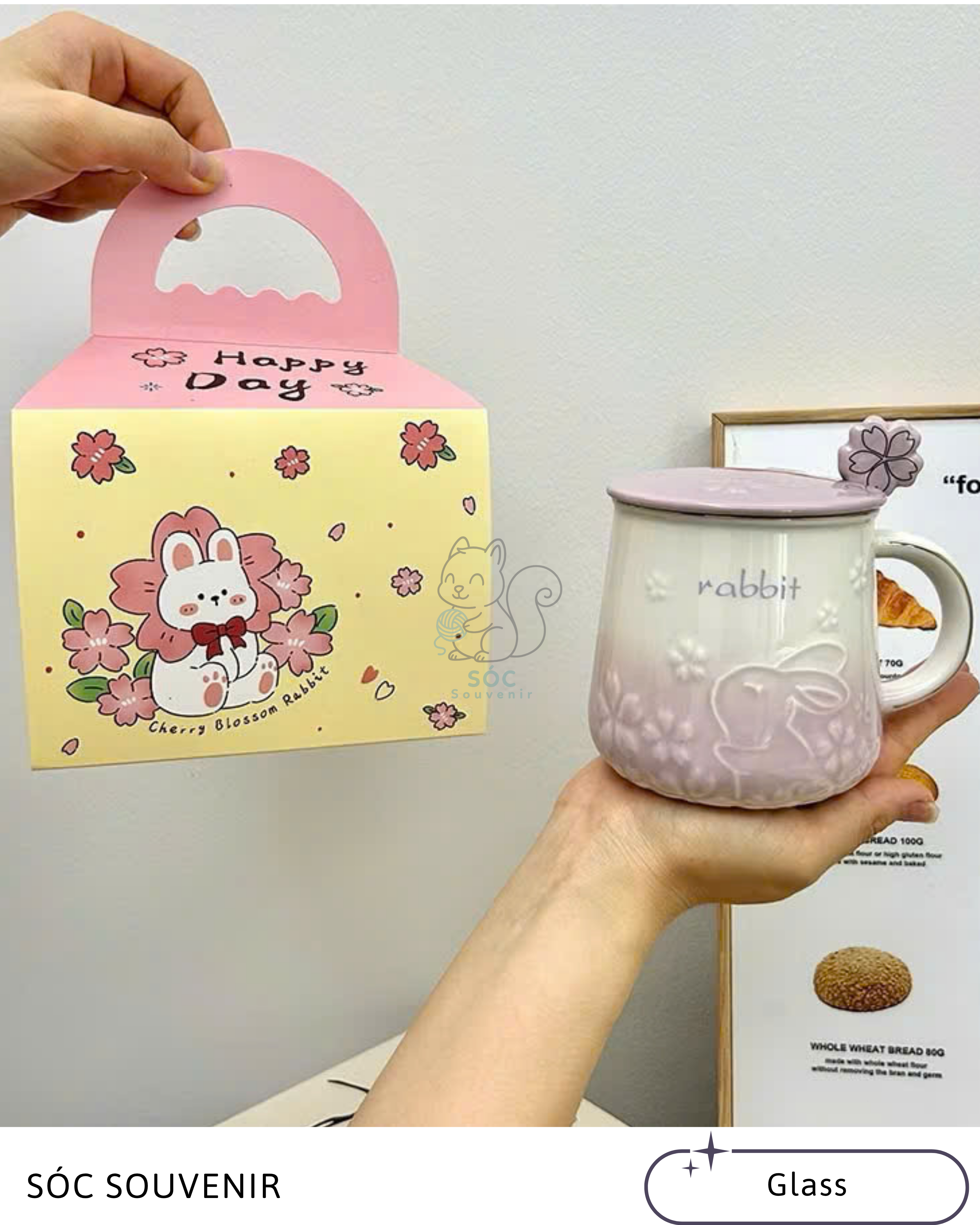 Cherry Blossom Rabbit Ceramic Mug